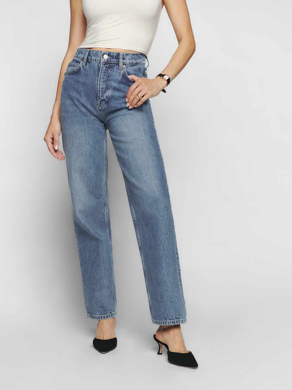 NWOT Reformation High Rise Relaxed Fit Tapered Karli Jeans in Saratoga Wash